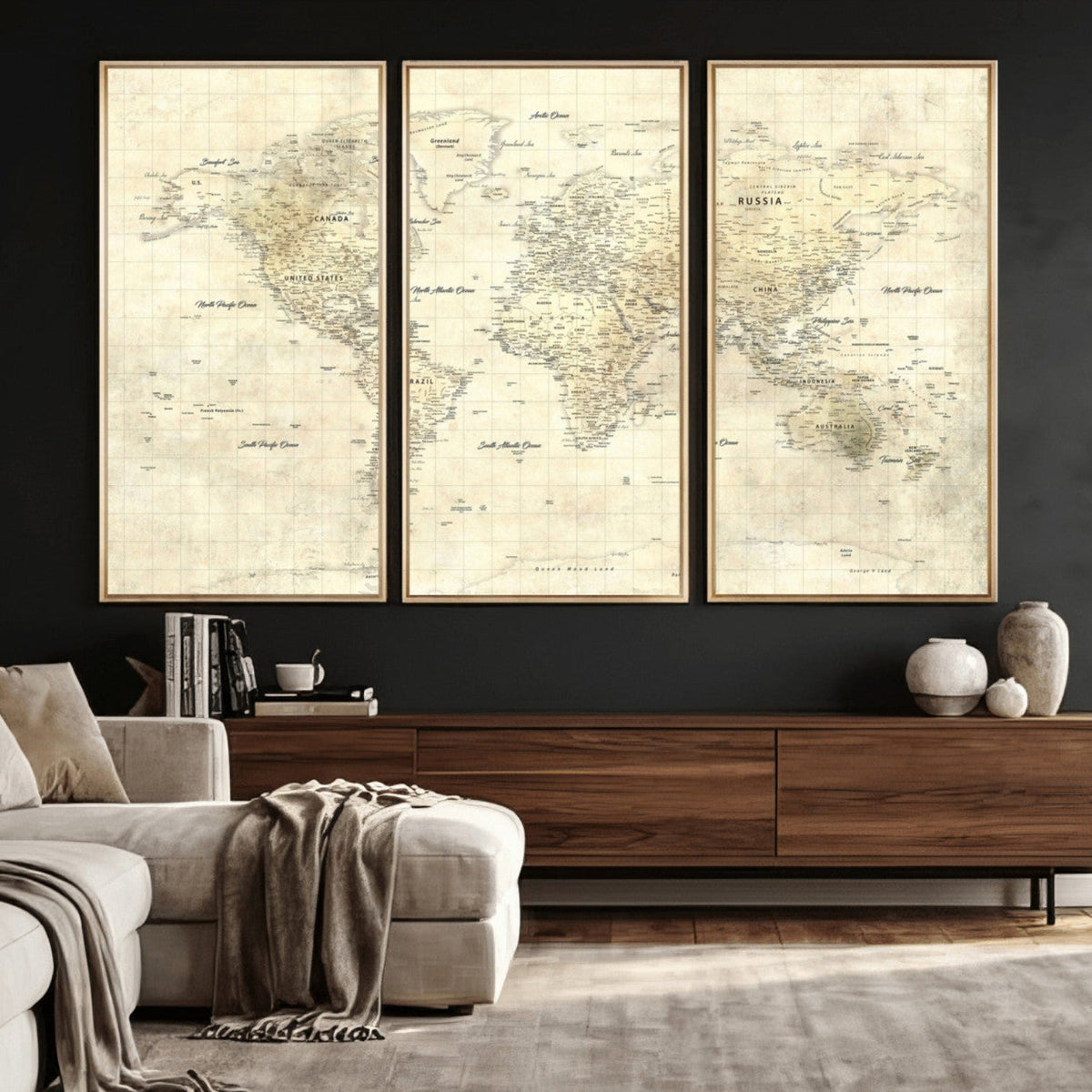 Colorful Watercolor World Map Canvas Wall Art – Framed
