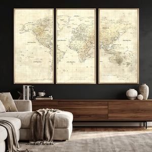 Colorful Watercolor World Map Canvas Wall Art – Framed