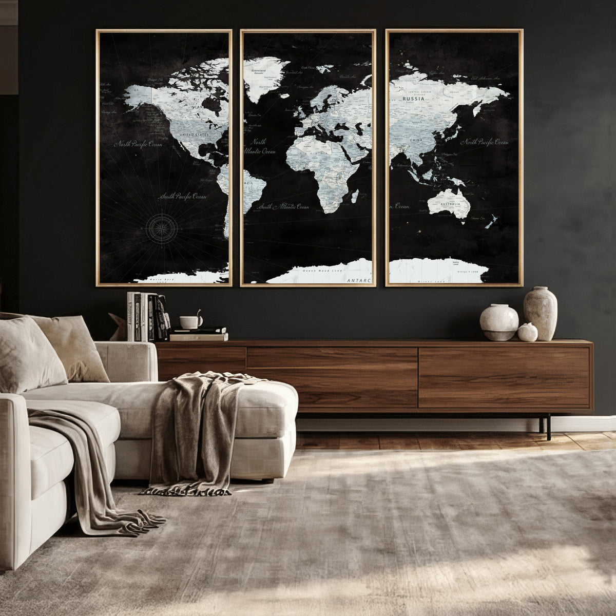 World Map Canvas Print – Framed Push Pin Wall Art, Color