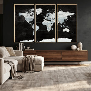 World Map Canvas Print – Framed Push Pin Wall Art, Color