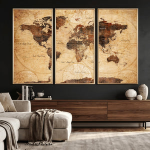 Modern Red and Gray World Map Canvas Print – Framed Wall Art