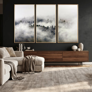 Foggy Forest Wall Art Canvas Print, Misty Pine Tree