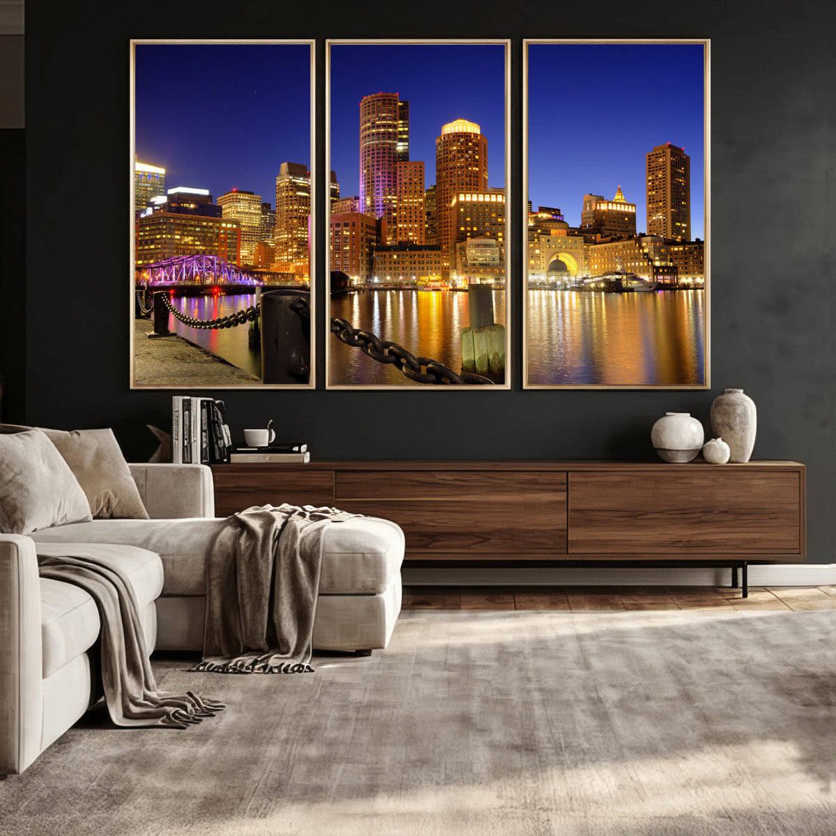 Boston Wall Art Canvas Print, Boston City Downtown Night