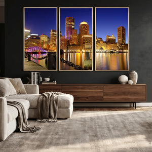 Boston Wall Art Canvas Print, Boston City Downtown Night
