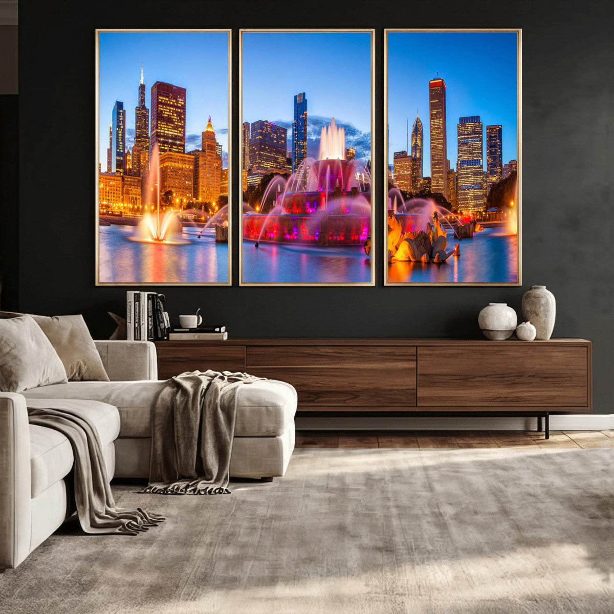 Chicago Wall Art Canvas Print, Chicago City Downtown Night