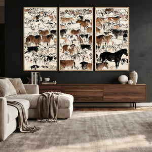 Farmhouse Animals Horse Longhorn Cow Wall Art Canvas Print -