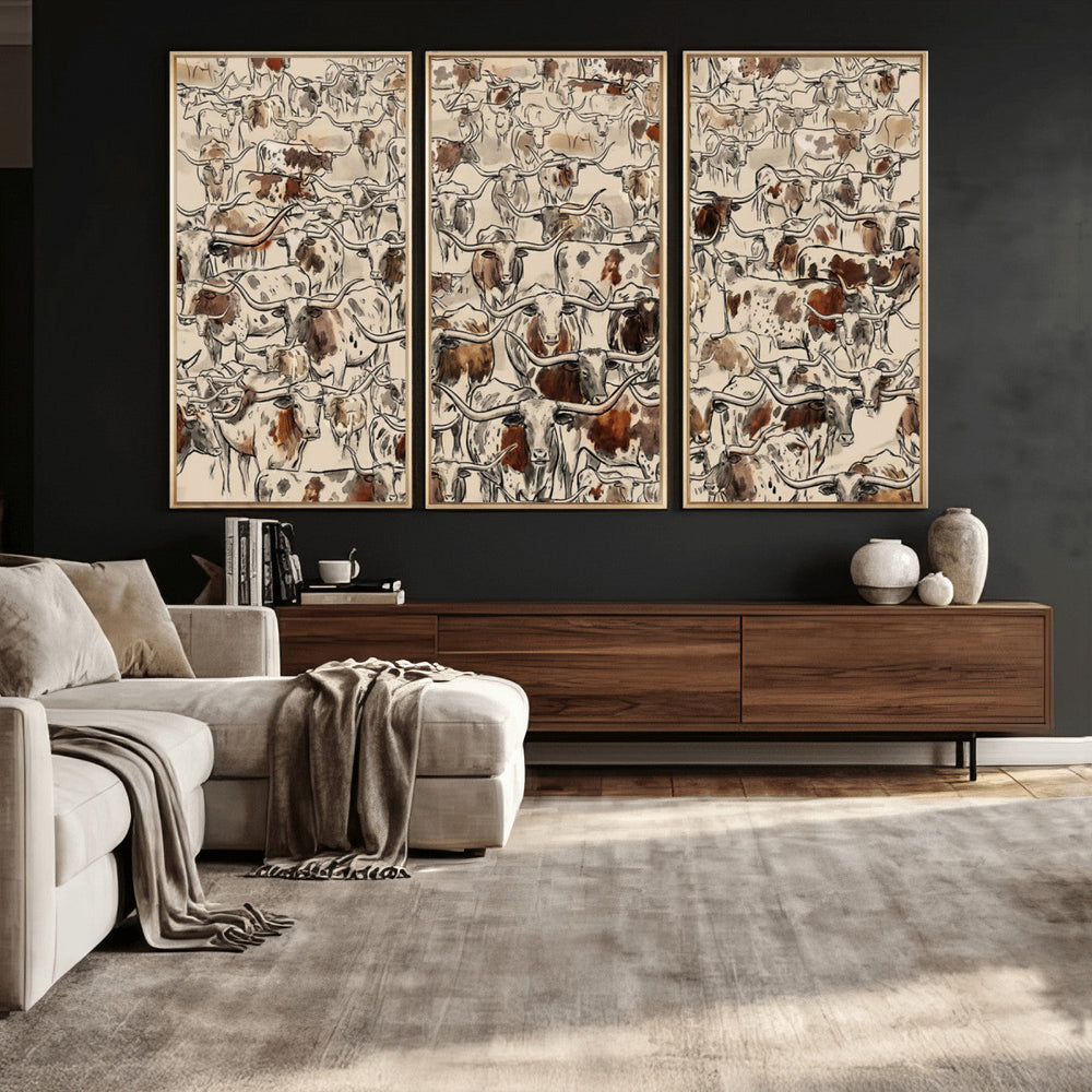 Abstract Longhorn Wall Art Canvas Print - Farm Animal