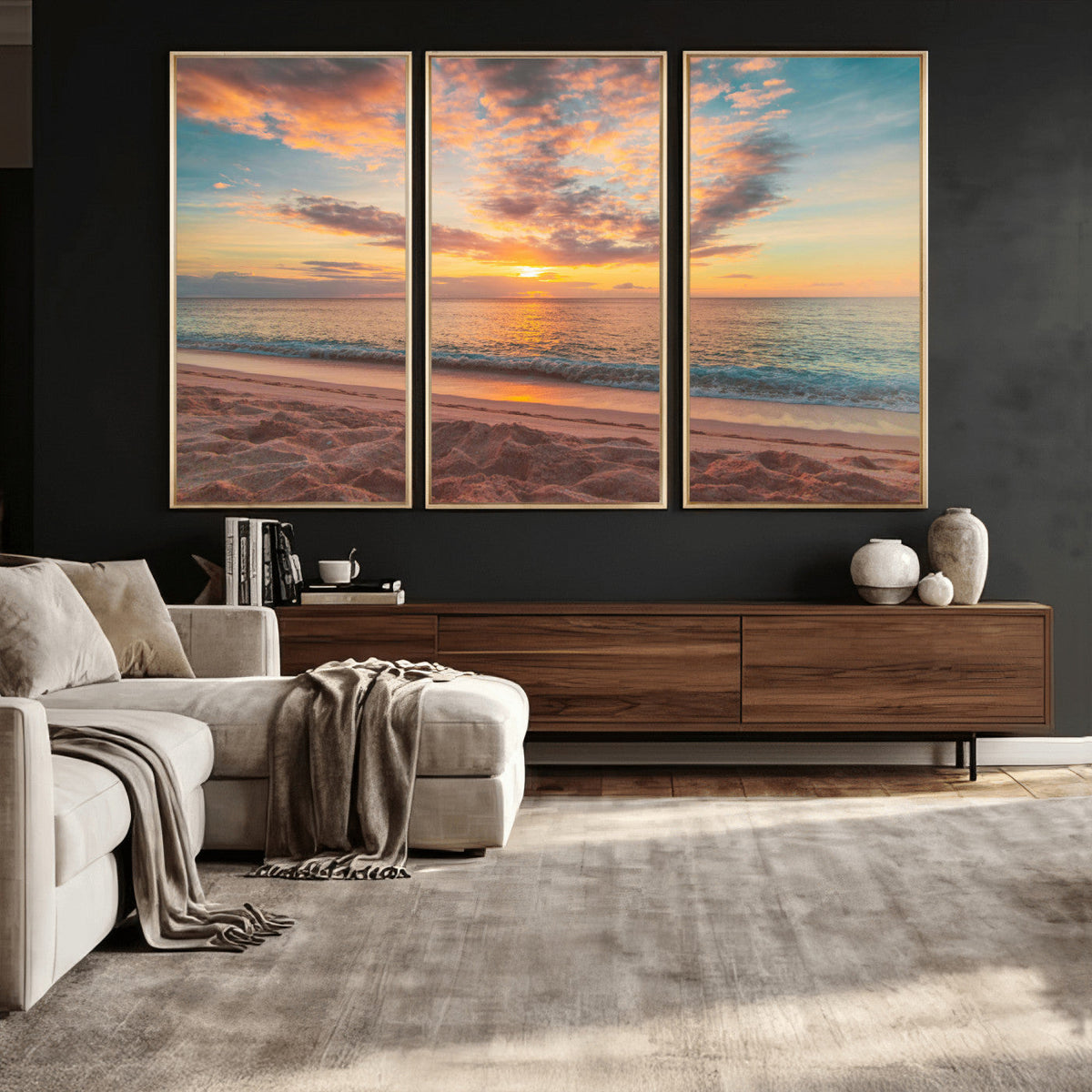 Sunset Beach Wall Art Canvas Print – Soft Coastal