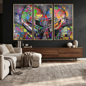 Graffiti Football Helmets Wall Art Canvas Print, Urban