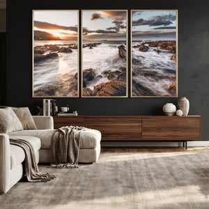 Rocky Coast Ocean Sunset Wall Art Canvas Print, Dramatic