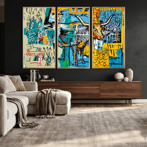 Basquiat Style Bird Bull Graffiti Wall Art Canvas Print,