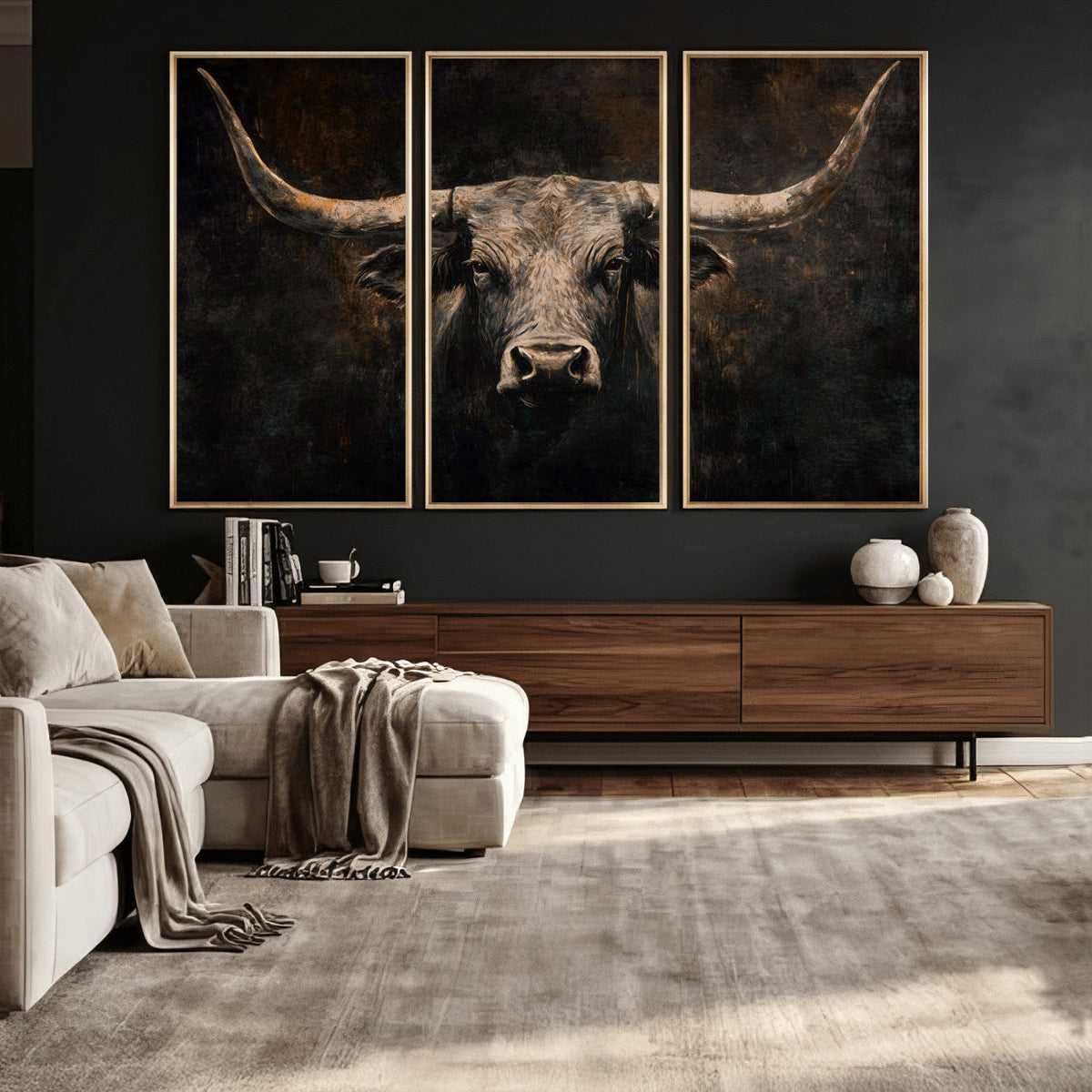 Vintage Longhorn Bull Wall Art Canvas Print – Rustic Western