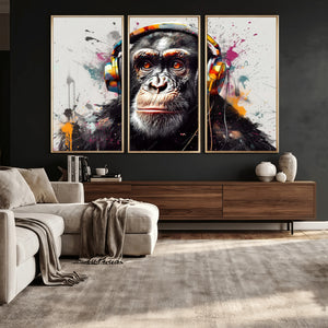 Dj Monkey Wall Art Canvas Print – Colorful Pop Art Banksy