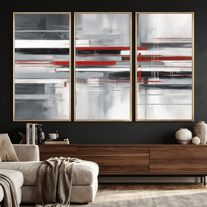 Gray Red Abstract Wall Art Canvas Print, Modern Abstract