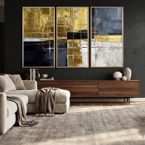 Gold Navy Abstract Wall Art Canvas Print, Modern Luxury