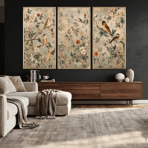 Vintage Birds and Flowers Wall Art Canvas Print, Botanical