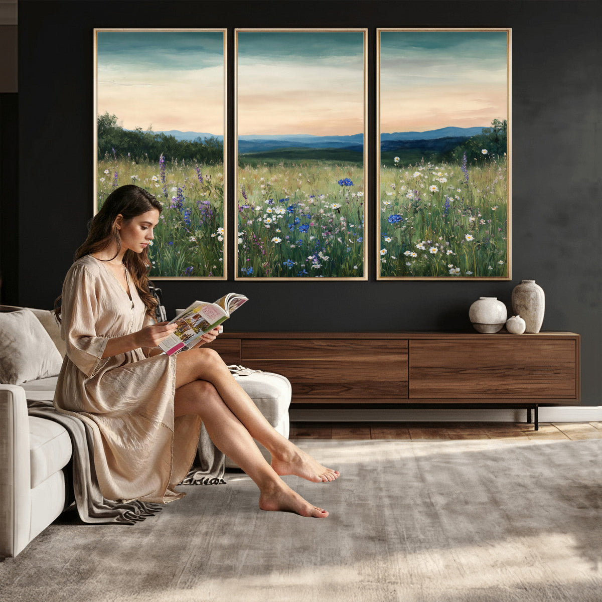 Wildflower Meadow Oil Painting Canvas — Daisy Lavender