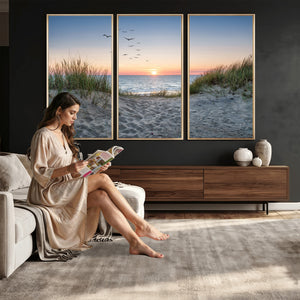 Sandy Dune Path Sunset Canvas Wall Art — Seagulls Beach