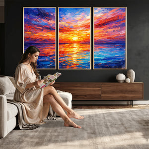 Colorful Knife Ocean Sunset Canvas — Orange Pink Teal