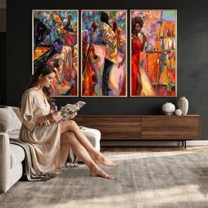African American Jazz Singer Canvas Art — Red Dress Black
