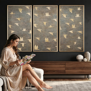 Flying Birds Canvas Wall Art, Vintage Bird Flock Pattern