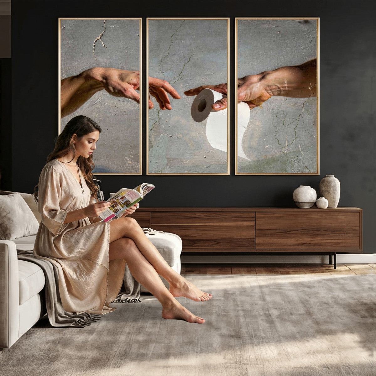 Funny Bathroom Wall Art Canvas, Creation of Toilet Paper