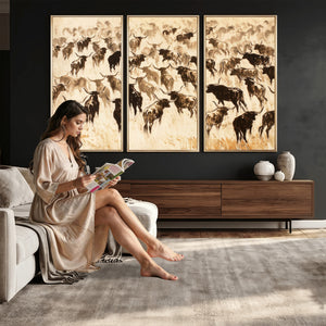 Texas Longhorn Sepia Canvas Wall Art, Western Cattle