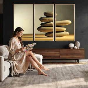 Zen Stone Wall Art Canvas Print, Balanced Rock Stack Framed
