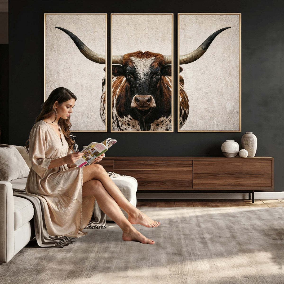 Texas Longhorn Canvas Wall Art Western Bull Desert Moody