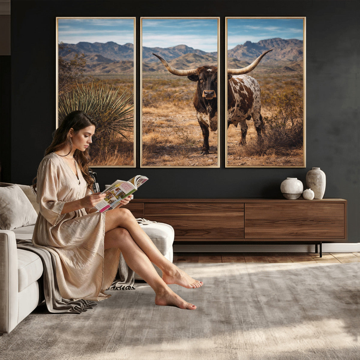 Texas Longhorn Canvas Wall Art Western Bull Desert Moody