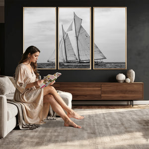 Vintage Sailboat Wall Art Canvas Print, Black and White