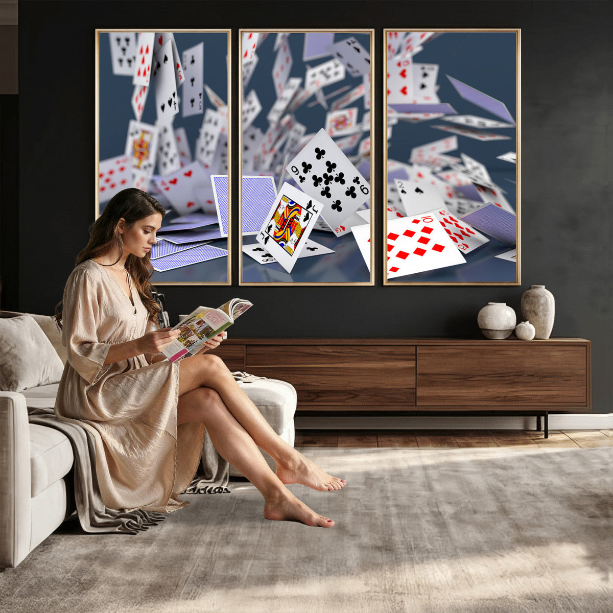 Playing Cards Canvas Wall Art | Casino Game Room Decor,