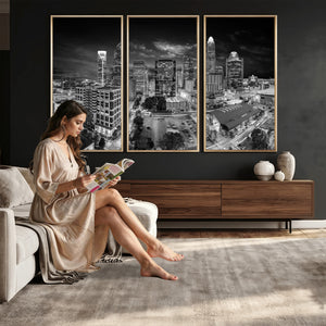 Charlotte Skyline Canvas Wall Art Print – North Carolina Cityscape Photography Print