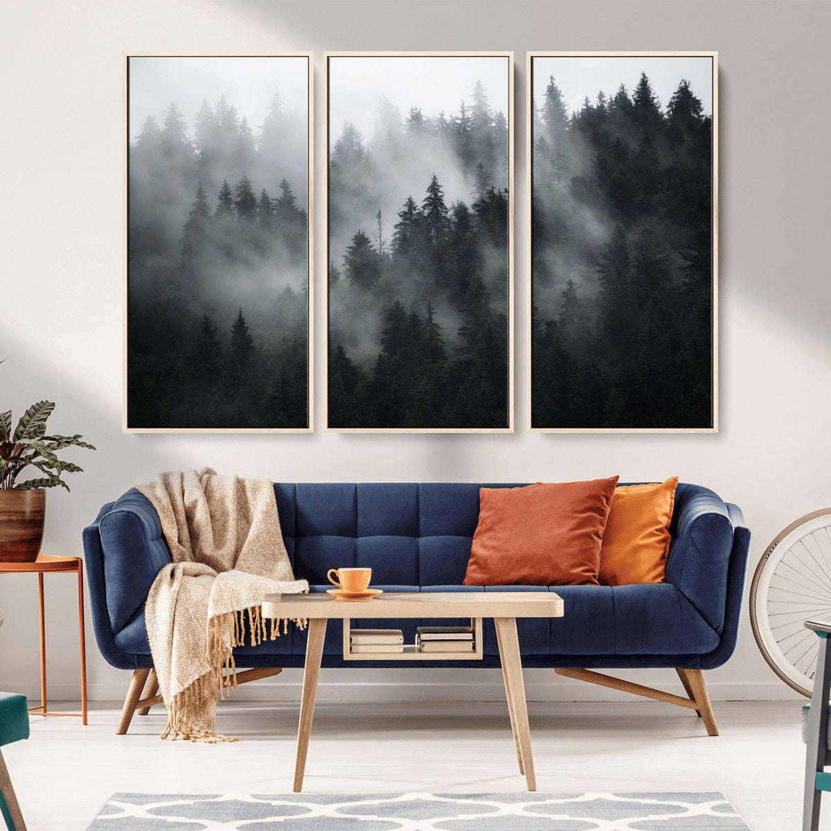 Foggy Forest Wall Art Canvas Print | 3 Panel Large Misty