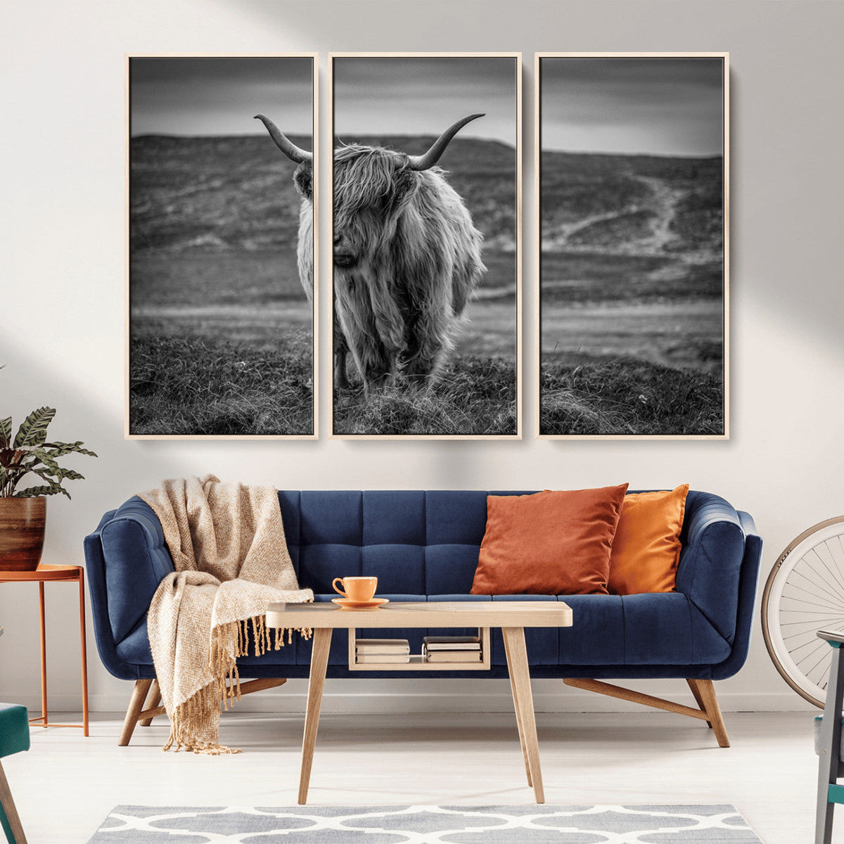 Fluffy Cattle Wall Art Print, Highland Cow Canvas, Framed