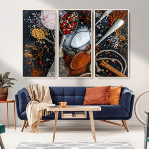 Spices and Seasonings Canvas Wall Art – Colorful Triptych