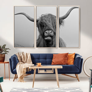 Texas Cow Wall Art Canvas, Texas Longhorn Cattle Canvas
