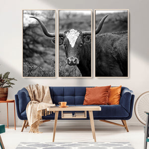Western Home Wall Art Canvas Print, Framed Texas Longhorn