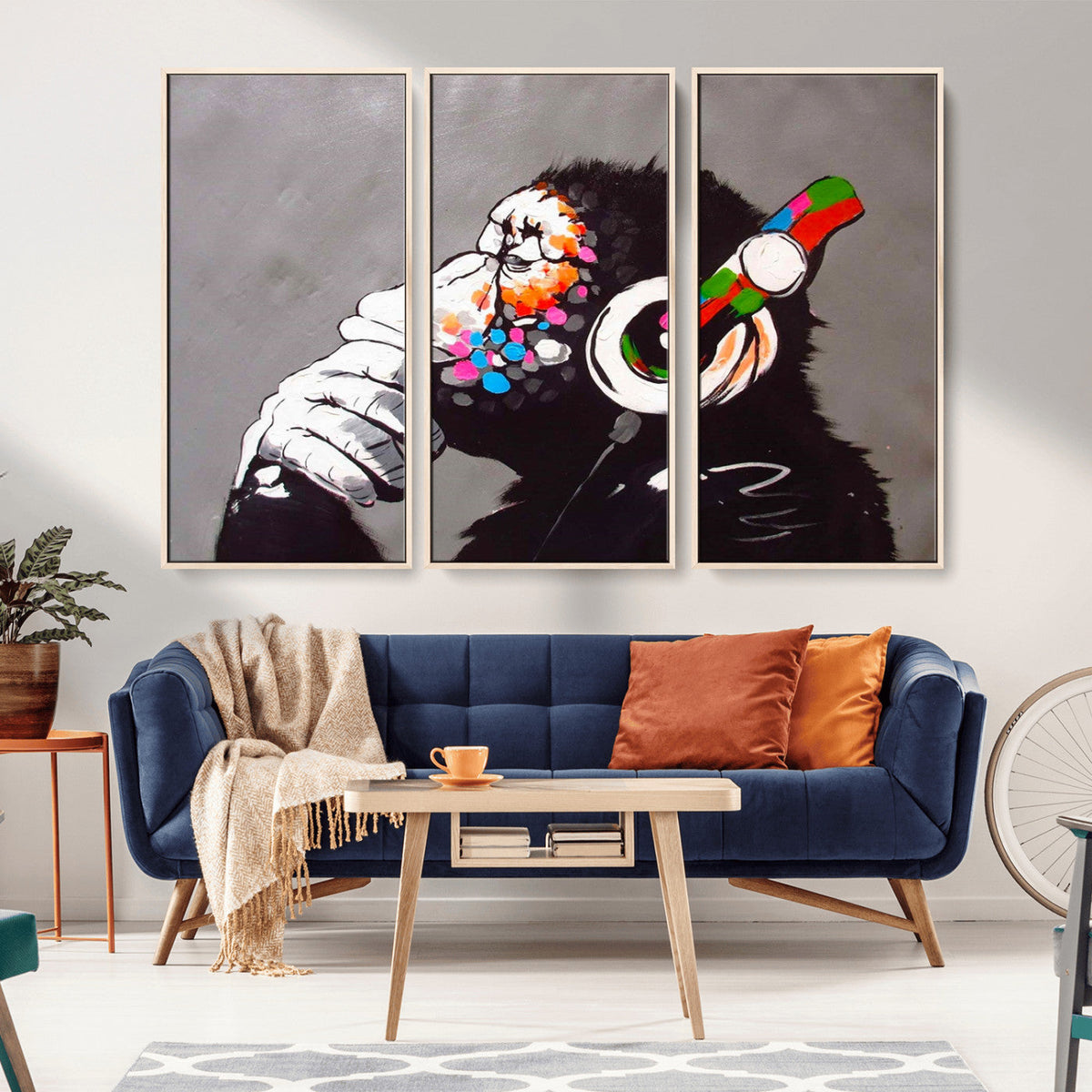 Dj Monkey Listening to Music Wall Art Print | Banksy Monkey
