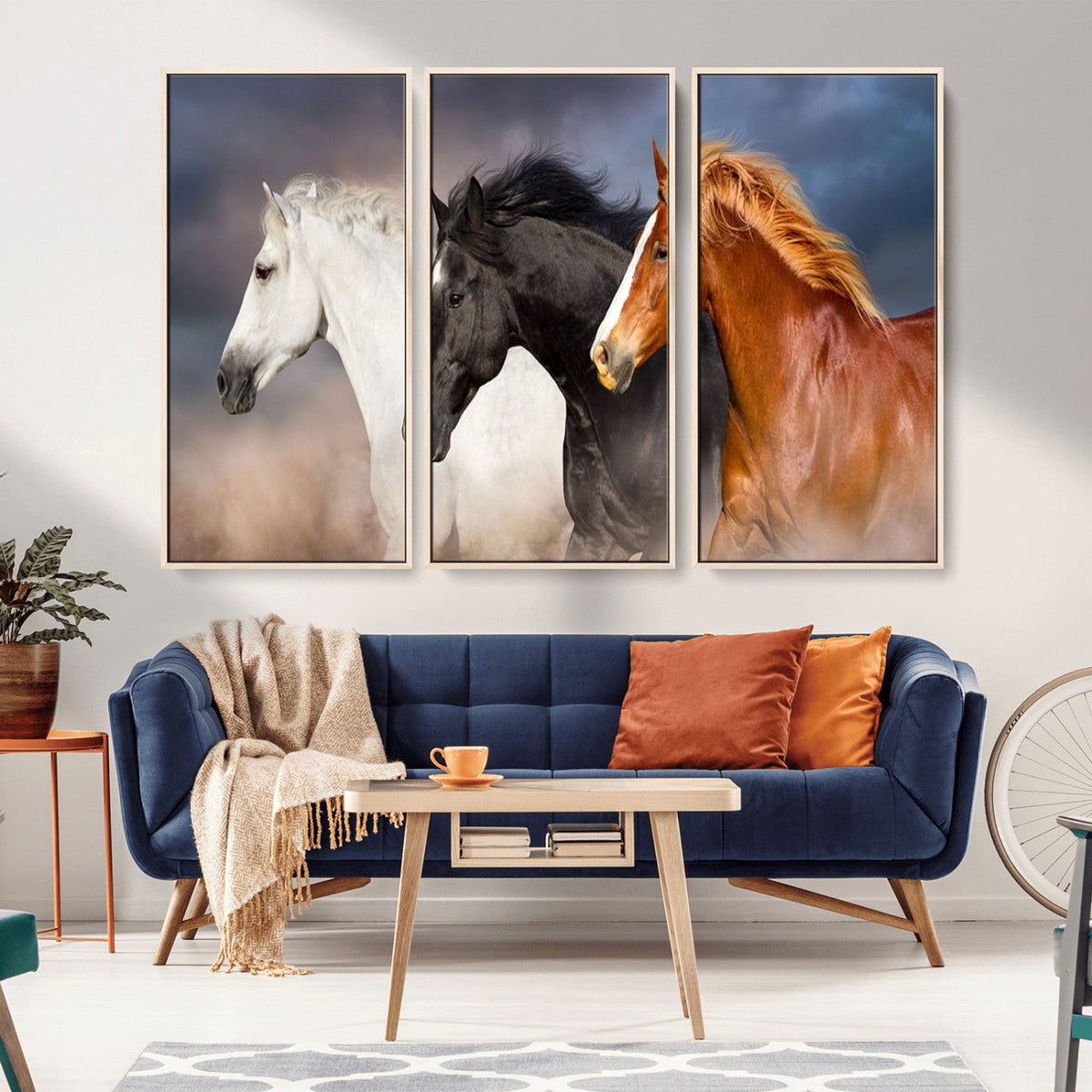 Animal Wall Art Three Horses Farmhouse Art Canvas, Framed