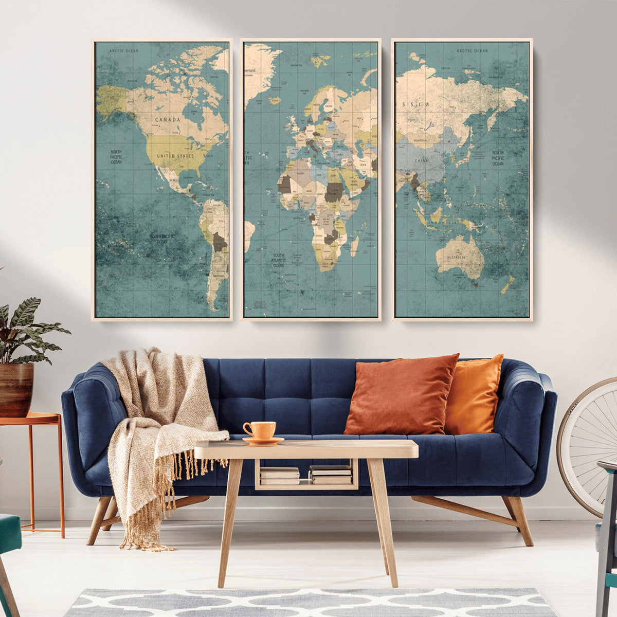 Classic World Map Canvas Print – Framed Vintage Map Wall