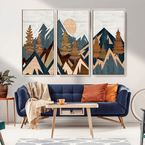Abstract Wood Panel Effect Mountain Range Top Wall Art