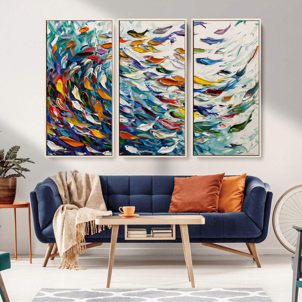 Modern Abstract Fish Shoal Wall Art Canvas Print, Colorful