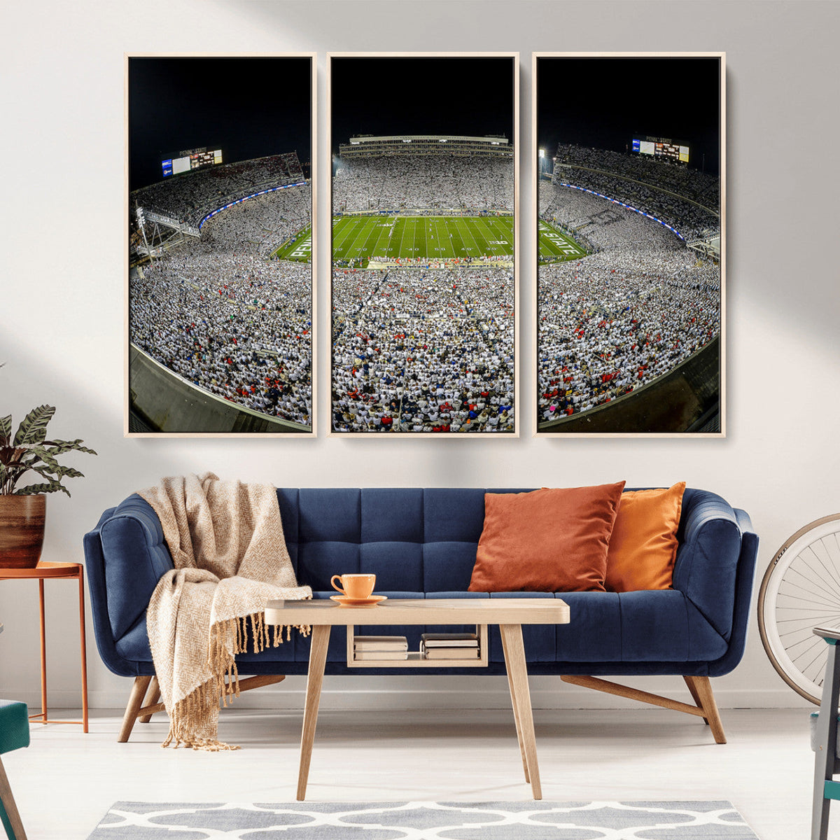 Beaver Stadium Night Game Triple Canvas Wall Art - Penn