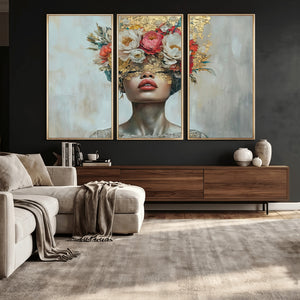 Golden Petal Wall Art Canvas Print - Silhouette Woman Wall