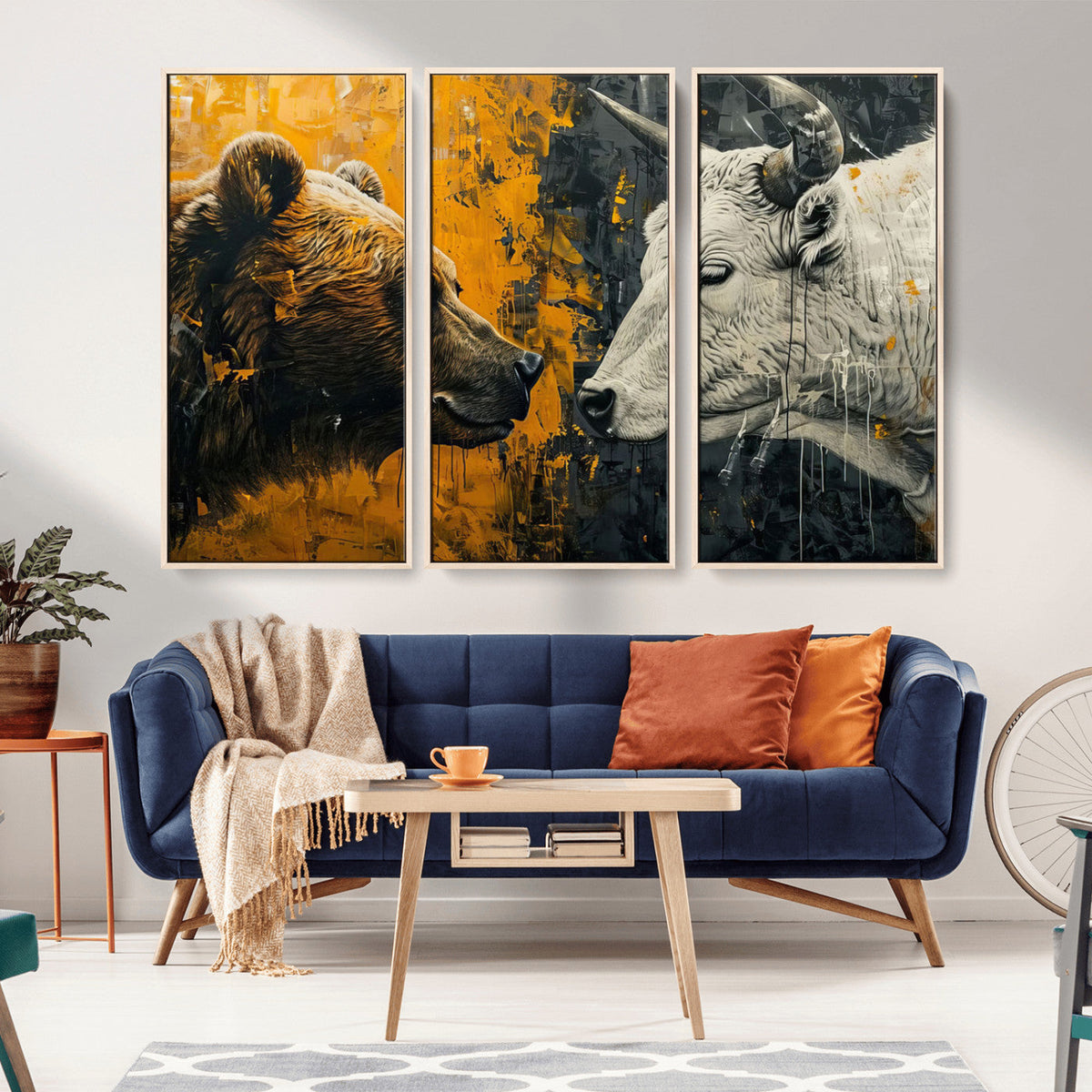 Bear and Bull Wall Art Canvas Print – Abstract Animal