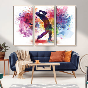 Colorful Golfer Swing Wall Art Canvas Print - Ready to Hang,