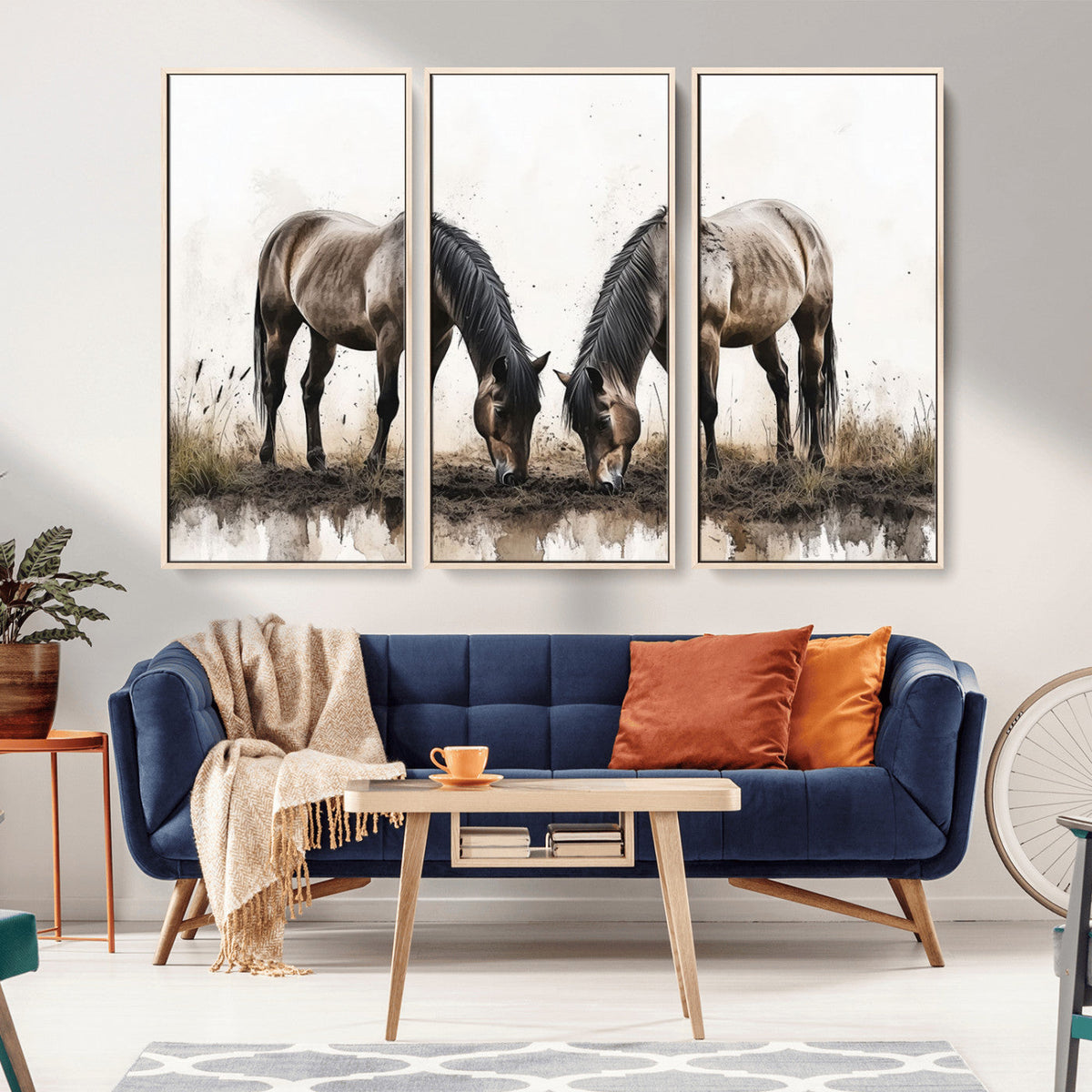 Chines Ink Style Horses Wall Art Canvas Print