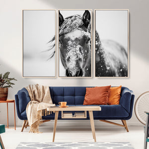 Western Wall Art | Black and White Winter Horse Wall Art |