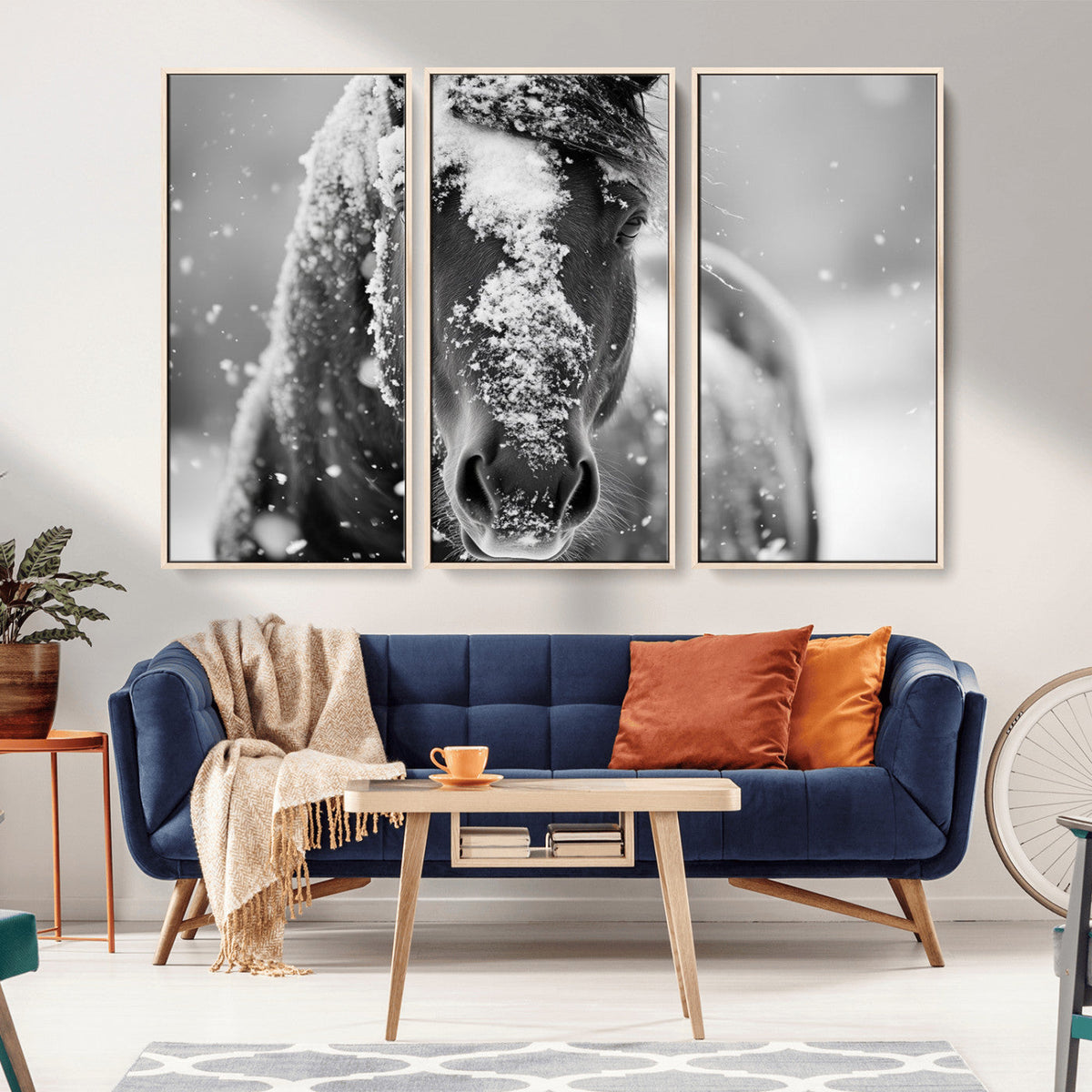 Black and White Horse Winter Wall Art | Ready to Hang and